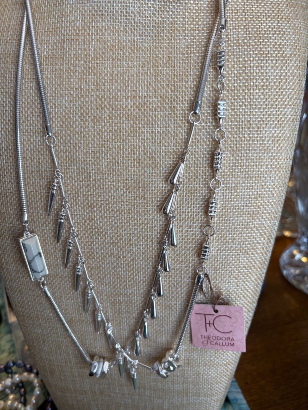 Theodora & Callum Silver-Tone Multi Strand Teardrop Pendant Necklace